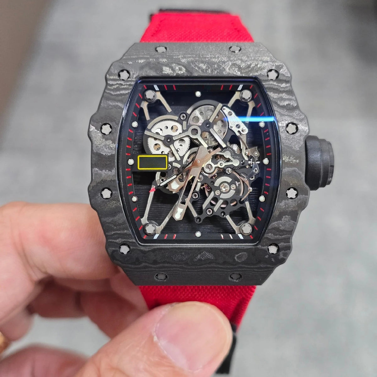 Latest 3501Tonneau Black Carbon Fiber Tourbillon Watch Luxury Men's Business Sports Leisure Watch