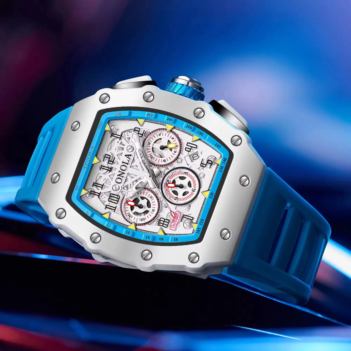 Onola 6826W Fashion Tonneau Shape Watch Luxury Sport Silicone Clock for Men Reloj High Quality Glass Alloy Case Luminous Watches
