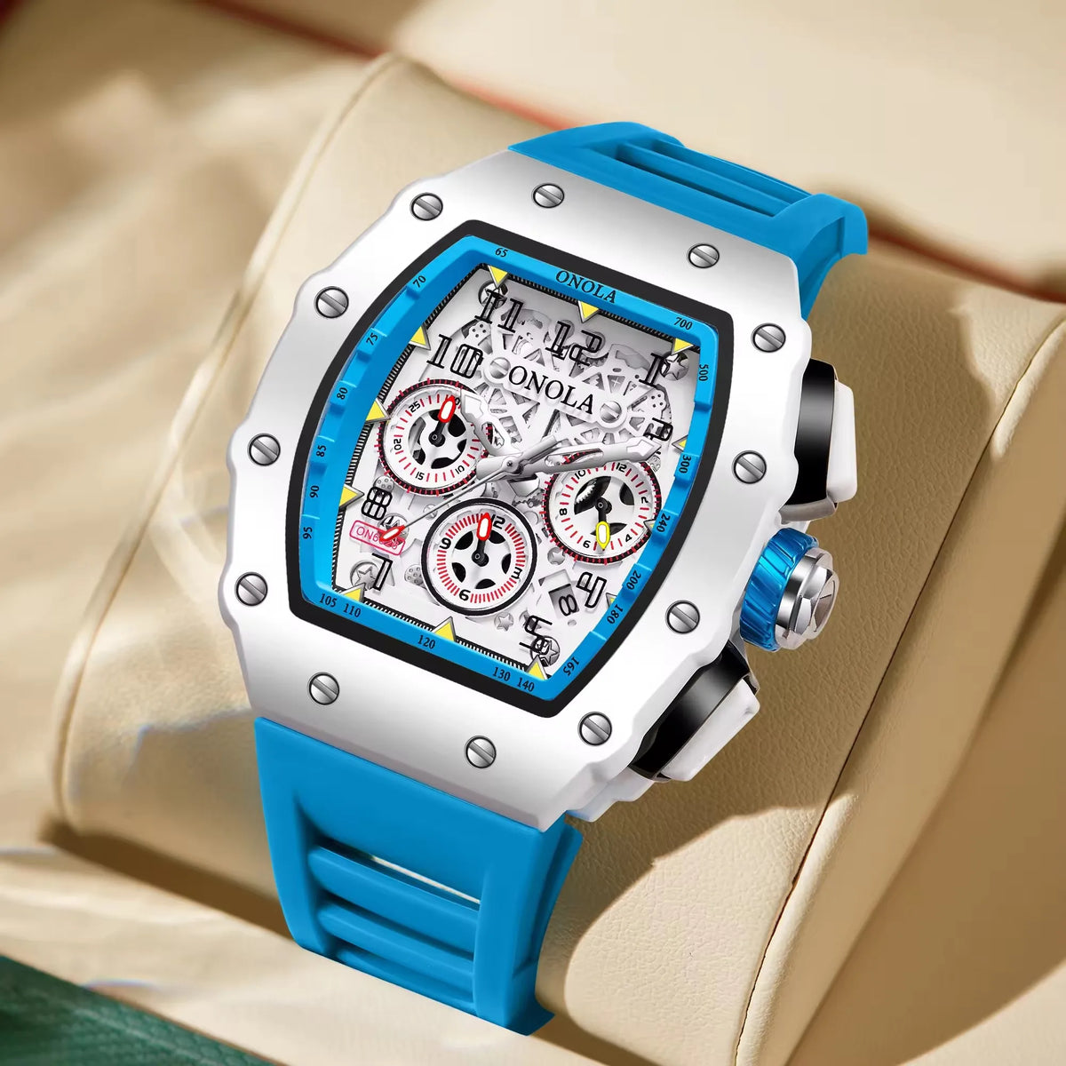 Onola 6826W Fashion Tonneau Shape Watch Luxury Sport Silicone Clock for Men Reloj High Quality Glass Alloy Case Luminous Watches