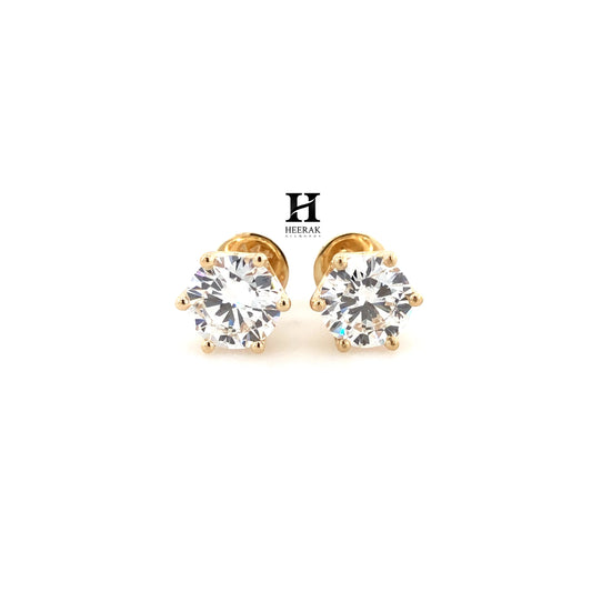 14K/18K Solid Gold Round Brilliant Cut Lab Grown Diamond Studs 1-4ctw VVS1 Moissanite Screw Back Earrings