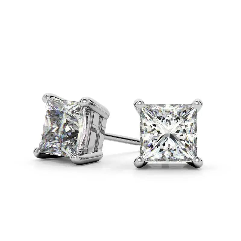 18k Gold Real Diamonds Earrings Princess Cut Diamond Earrings VS1 Diamond Earrings Jewelry For Women Gift, Engagement Favor