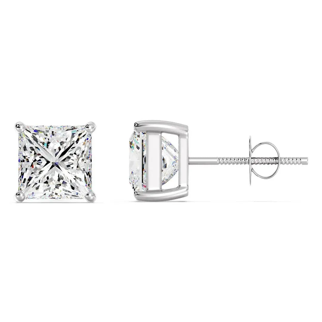 Princess Cut Lab Grown Diamond Stud Earrings in 18K Gold IGI Certified Luxury Jewelry