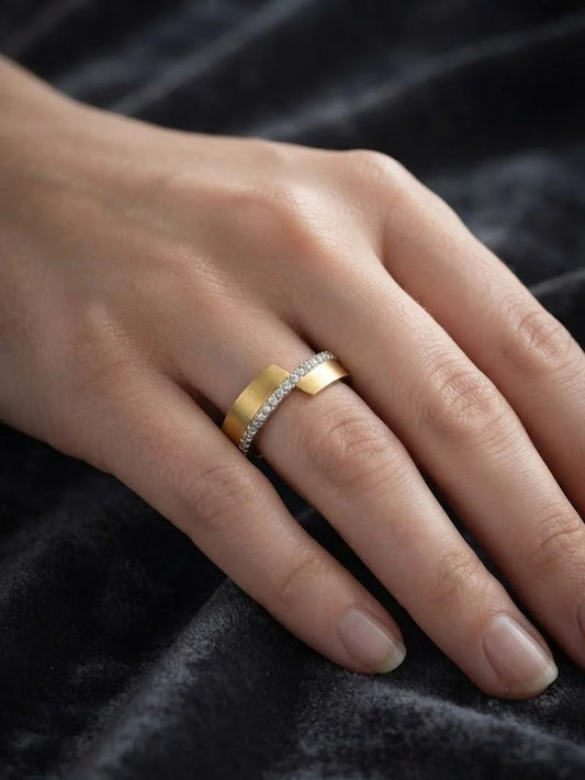 Modern Geometric Cocktail Ring 14K Gold Plated Lab Grown Diamond Prong Setting Unisex Engagement Hiphop IGI Certified