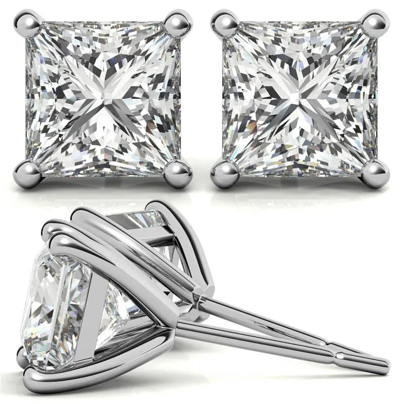 18k Gold Real Diamonds Earrings Princess Cut Diamond Earrings VS1 Diamond Earrings Jewelry For Women Gift, Engagement Favor