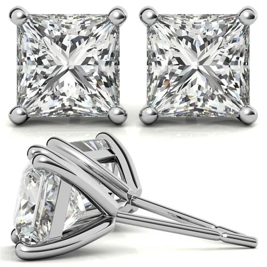 18k Gold Real Diamonds Earrings Princess Cut Diamond Earrings VS1 Diamond Earrings Jewelry For Women Gift, Engagement Favor