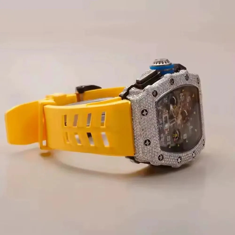 Round Cut VVS1 Diamond Moissanite Watch with Hip Hop Style Steel Case unisex Indian Manufacturer From Indian Supplier