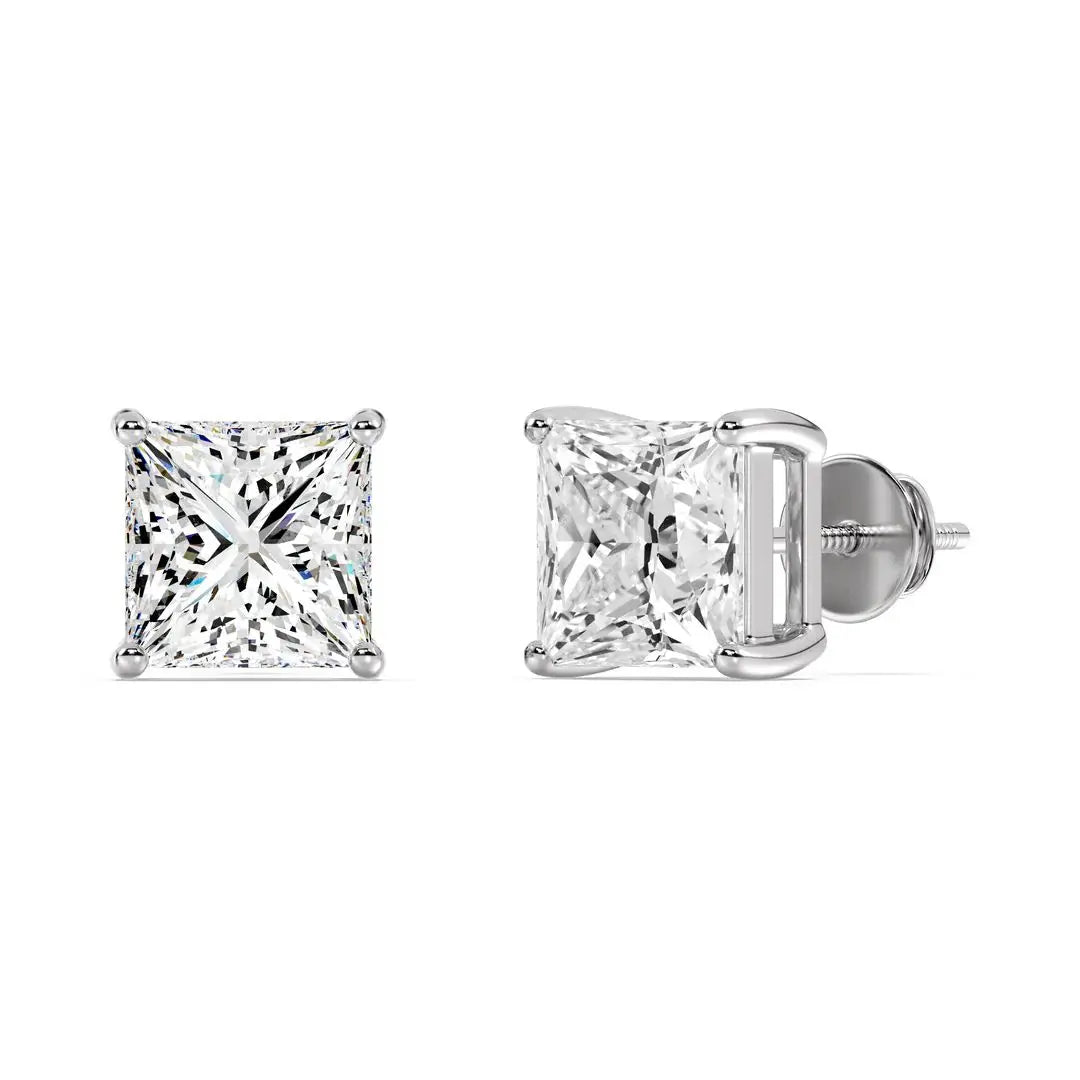 Princess Cut Lab Grown Diamond Stud Earrings in 18K Gold IGI Certified Luxury Jewelry